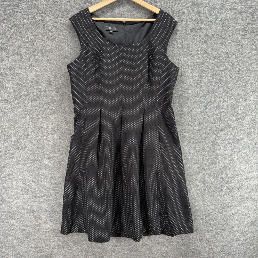 Black Label Dress Women 16 Black Polka Dot Sheath Midi Zipper Sleeveless Lined